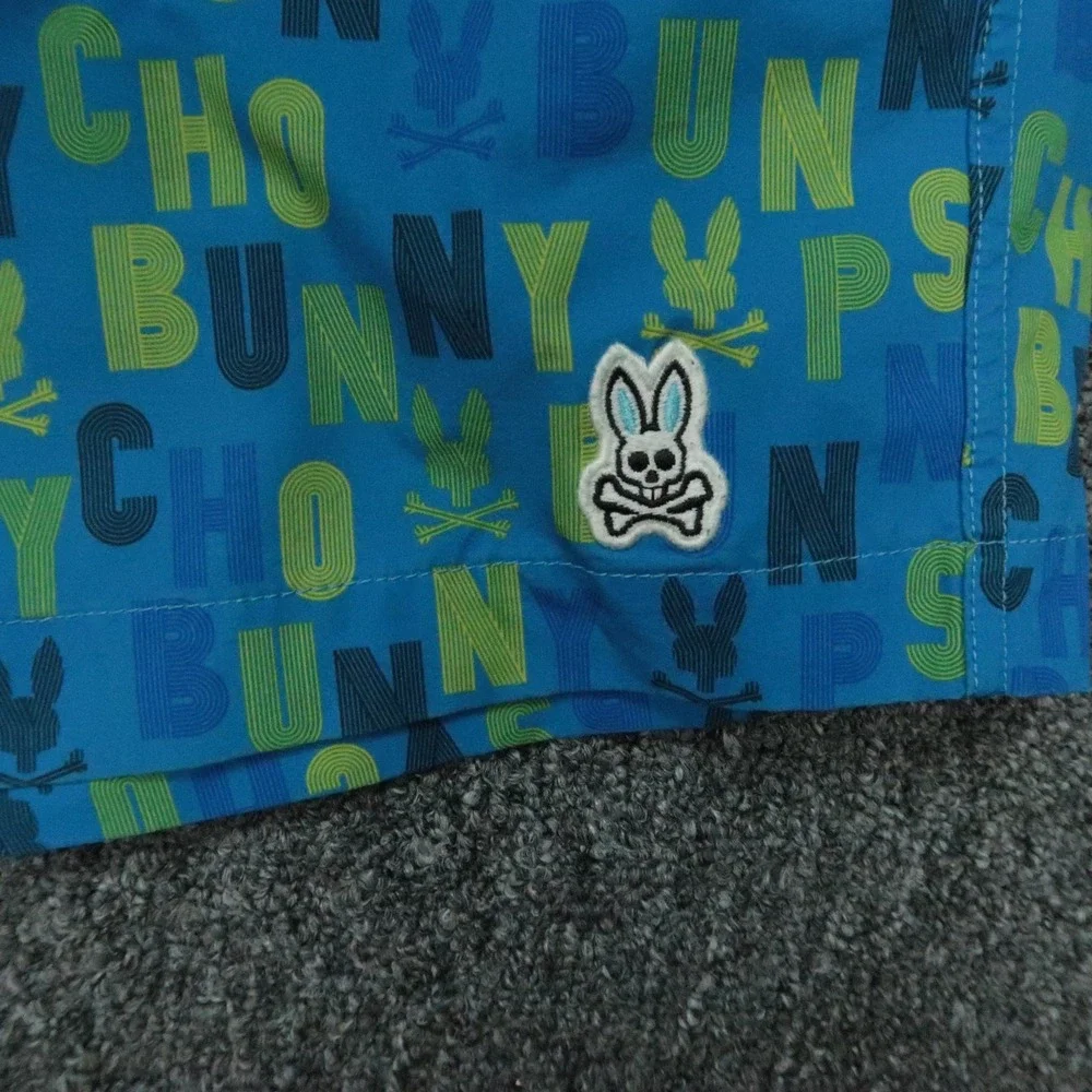Psycho Bunny‎ Swim Trunks Mens 3XL Blue Print All Over Mesh Lined Shorts